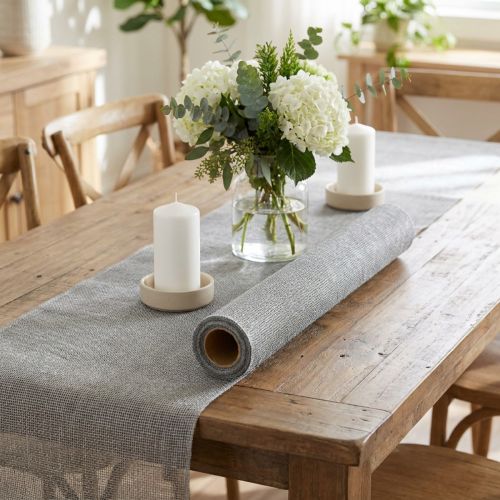Product Table runner grey with jute, decorative fabric 29×450cm - Elegant table runner for your festive table decoration