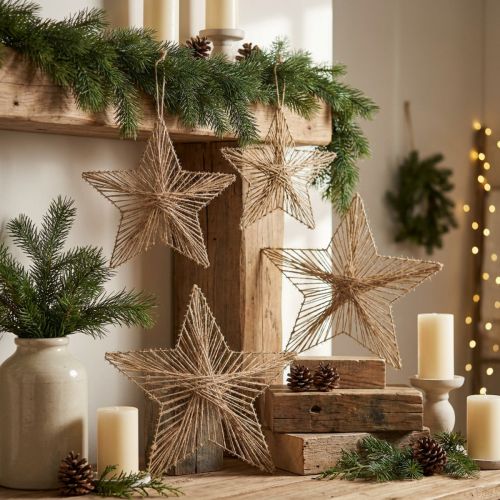 Star Jute Natural Rustic Christmas Star 30cm 4pcs | Floristik24.co.uk