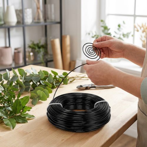 Aluminum wire Ø2mm, 60m roll, 500g - Flexible craft wire in black for floristry, model making and jewelry making | Floristik24.co.uk