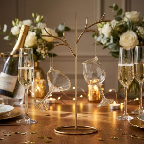 Decorative hanging glasses, clear with gold, 9cm, 2 pieces | Floristik24.co.uk