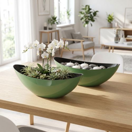 Product Modern green half-moon bowl made of plastic 39 cm – versatile for decoration – 2 pieces