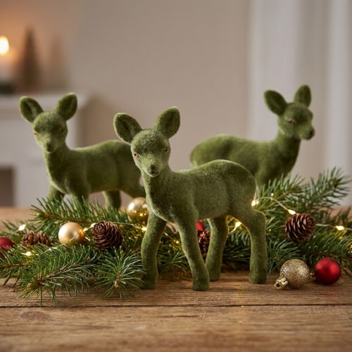 Decorative figure deer fawn flocked Christmas figures green 10.5cm 6 pcs | Floristik24.co.uk