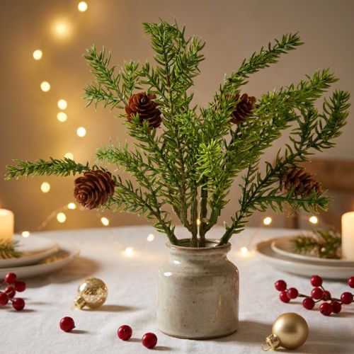 Artificial fir branch with natural cones, jute Christmas decoration, 28cm, set of 4 pieces | Floristik24.co.uk