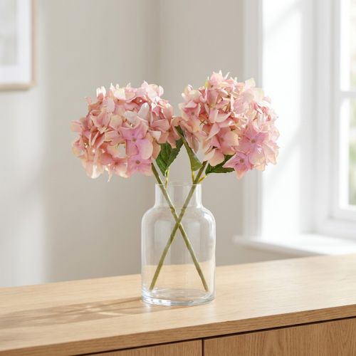 Elegant artificial hydrangea in pastel pink 58cm 2pcs | Floristik24.co.uk