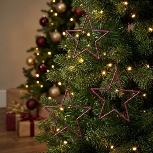 Decorative Stars Christmas Tree Berry Glitter Purple Ø12cm 12 Pieces | Floristik24.co.uk