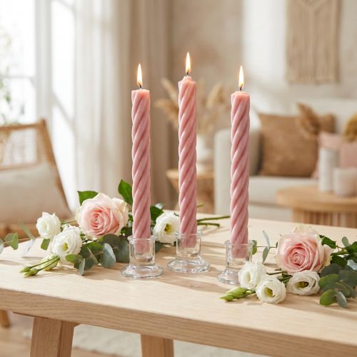 Product Rustic Candles Taper Candles Solid Colored Pink 250/28mm 4 Pcs
