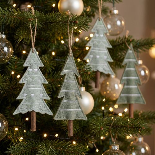Felt Christmas Tree Ornaments, Green, 20cm, Set of 4 | Floristik24.co.uk