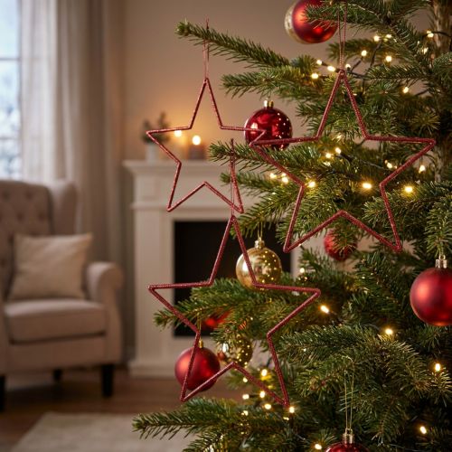 Decorative Christmas Stars, Glitter Red, 18cm, 8 Pieces - Christmas Tree Ornaments and Window Decorations | Floristik24.co.uk