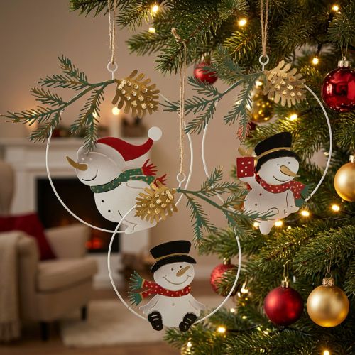 Christmas pendant snowman decoration ring metal Ø14cm 3pcs | Floristik24.co.uk