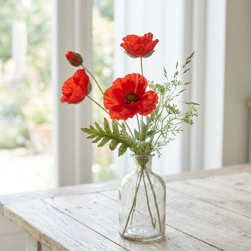 Poppy decoration garden flower with 3 flowers red L70cm | Floristik24.co.uk