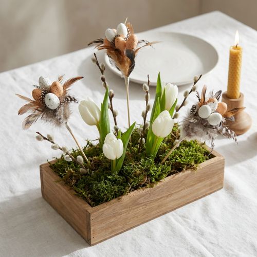 Product Artificial quail eggs, decorative feathers on a stick, 36cm, 12 pieces