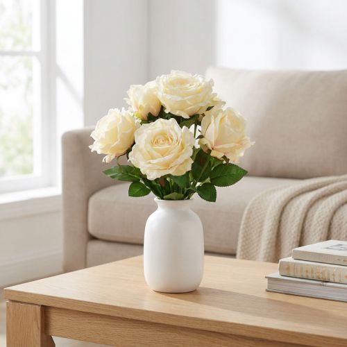 Product Artificial Roses Artificial Flower Bouquet Roses Cream Yellow Pick 54cm