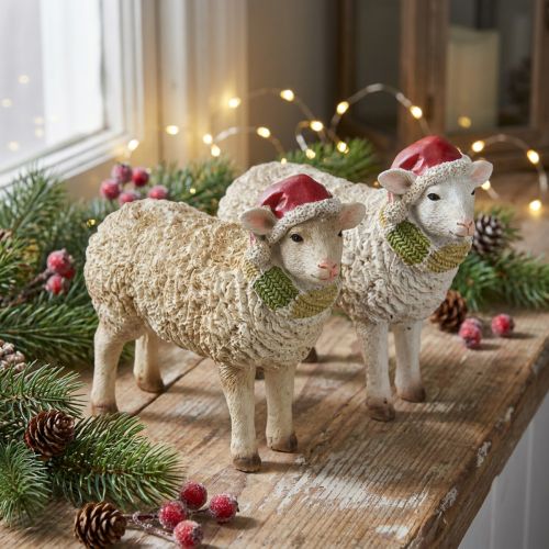 Christmas figures sheep with hat and scarf L16cm 2 pcs | Floristik24.co.uk