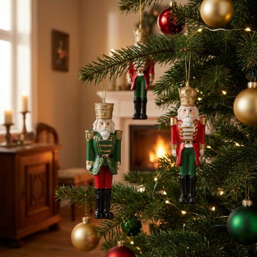 Nutcracker Pendant Christmas Decorations 4-Piece Set, Red Green Gold, 10cm | Floristik24.co.uk