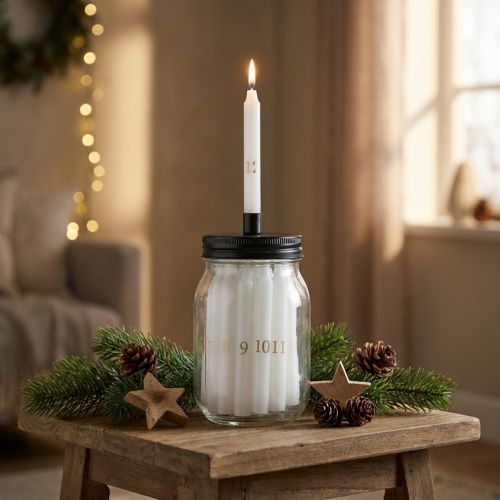 Candle holder on glass with 24 candles Advent calendar H14.5cm | Floristik24.co.uk