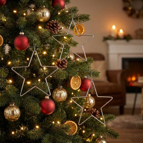 Decorative Star Christmas Decoration Silver Hanging Ø15cm Set of 6 | Floristik24.co.uk