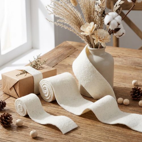 Felt ribbon wool ribbon white W7cm/15cm L100/100cm set of 2 | Floristik24.co.uk
