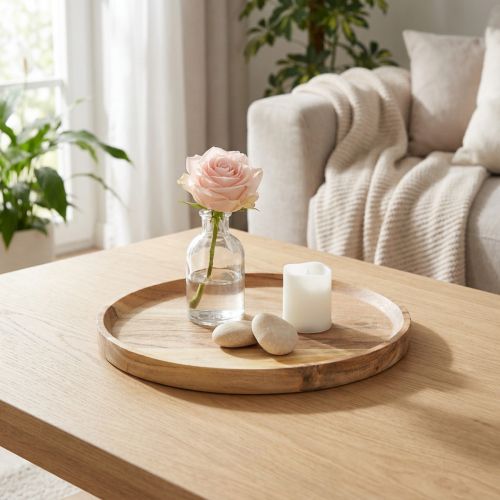 Product Round Wooden Tray, Acacia Wood, Ø20cm, Natural Finish