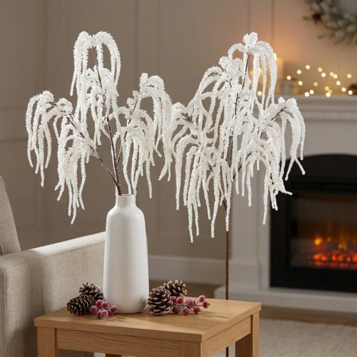 Decorative branch weeping willow winter decoration white glitter 82cm 2pcs | Floristik24.co.uk