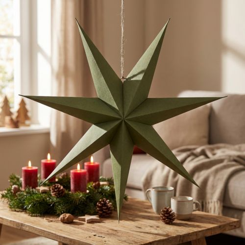 Decorative star made of paper and jute for hanging, a festive eye-catcher. | Floristik24.co.uk