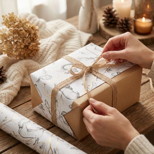 Gift wrap animals white grey
