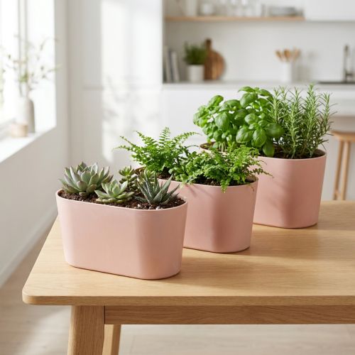 Plant bowl oval decorative bowl plastic pink-brown 20×10×11cm 3pcs | Floristik24.co.uk