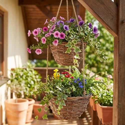 Product Hanging basket flower basket 2 baskets wood natural Ø20cm/26cm