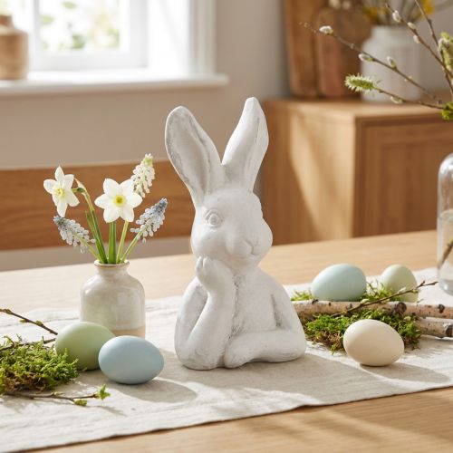 Easter Bunny Figurine Shabby Chic Rabbit Thinking White 11×9×20.5cm | Floristik24.co.uk