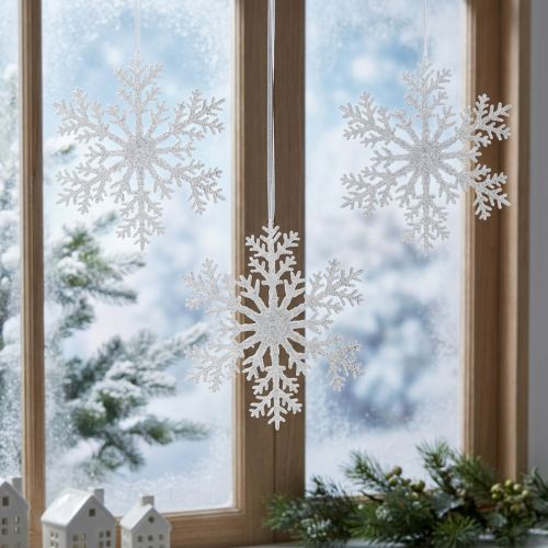 Snowflake decoration ice crystal for hanging 18×20cm 4pcs | Floristik24.co.uk