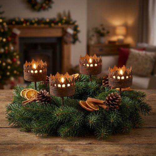 Tealight holder for sticking rust Ø5.2cm H10.5cm 4pcs | Floristik24.co.uk