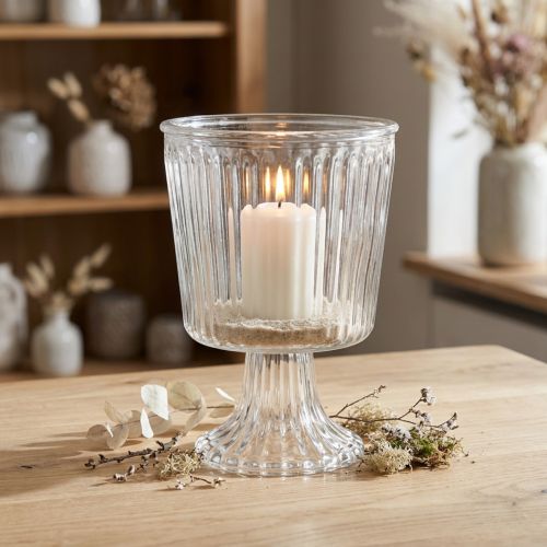 Lantern glass trophy fluted glass decoration Ø11.5cm H15cm | Floristik24.co.uk