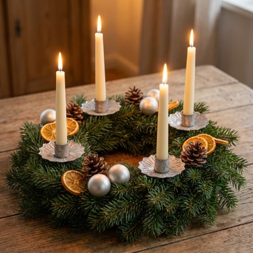 Taper candle holder for sticking silver antique look Ø7cm 4pcs | Floristik24.co.uk