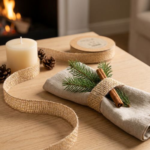 Product Decorative jute ribbon, yellow, natural, 25mm; rustic decorative jute ribbon, 10m