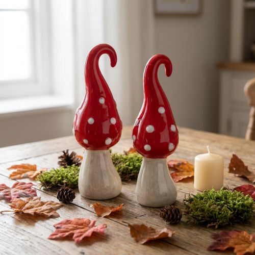 Toadstool ceramic decorative mushrooms red white Ø5cm H15.5cm 2pcs | Floristik24.co.uk