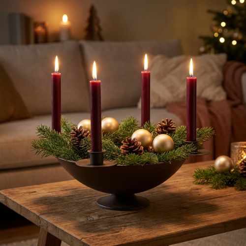 Decorative bowl candle holder rod candle holder metal brown Ø34cm | Floristik24.co.uk