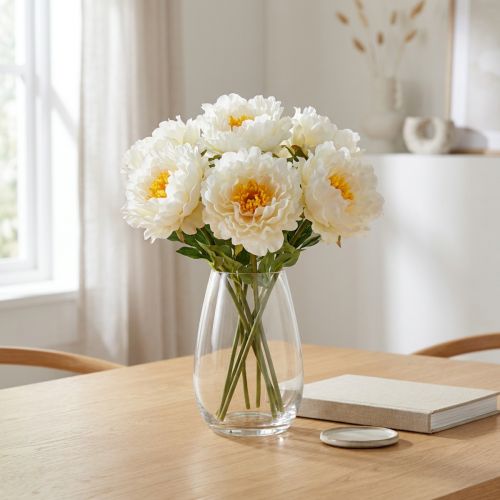Peonies Artificial Peonies White Yellow Artificial Flowers 7 Pcs | Floristik24.co.uk