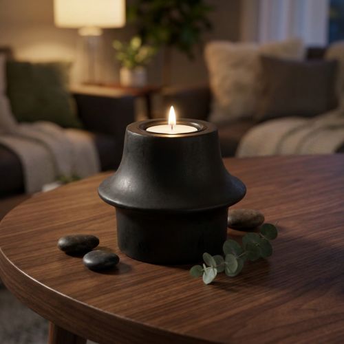 Black ceramic tealight holder Ø12cm H9cm | Floristik24.co.uk