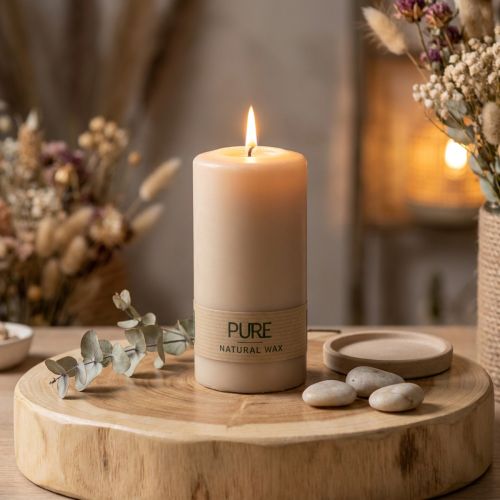 PURE pillar candle beige Wenzel candles 130/70mm | Floristik24.co.uk