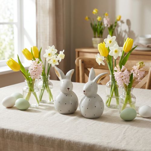 Easter bunny decorative figures rabbits with dot pattern 13cm 2pcs | Floristik24.co.uk