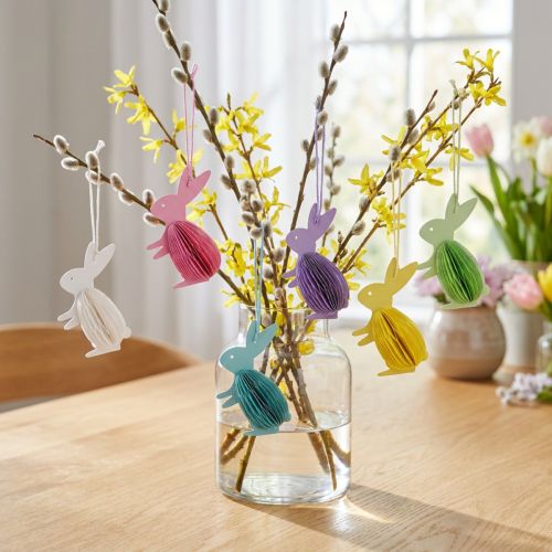 Honeycomb Easter bunnies standing for hanging colored 5×3×8cm 6pcs | Floristik24.co.uk