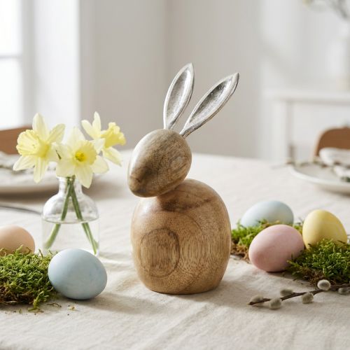 Rabbit decoration wood metal silver Easter 12,5x14x16,5cm | Floristik24.co.uk