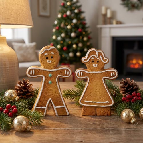 Christmas decoration gingerbread man & woman ceramic 16cm set of 2 pieces | Floristik24.co.uk