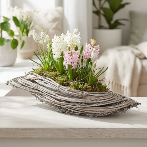 Rattan Wave Plant Bowl with Natural White Finish 40x14x6cm | Floristik24.co.uk