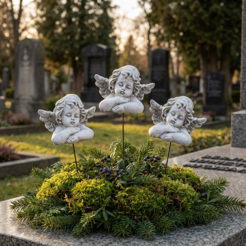 Decoration angel on stick decoration grave decoration grey white H6.5cm 3 pcs | Floristik24.co.uk