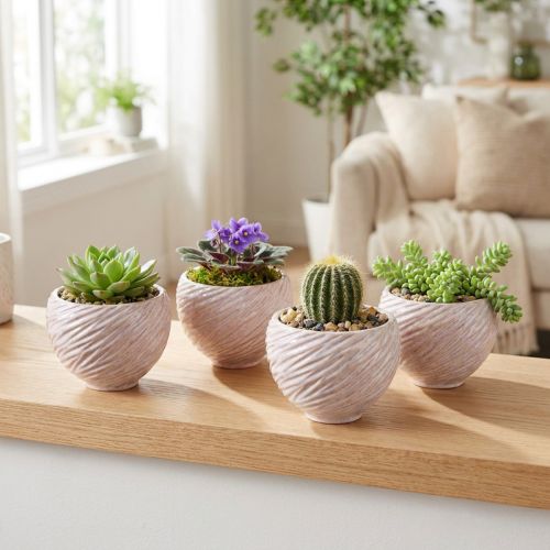 Small ceramic bowls in pink spiral decor Ø9cm 4pcs | Floristik24.co.uk
