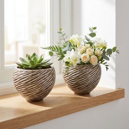 Decorative Bowl Flowerpot Ceramic Beige Brown Ø15cm 2pcs | Floristik24.co.uk