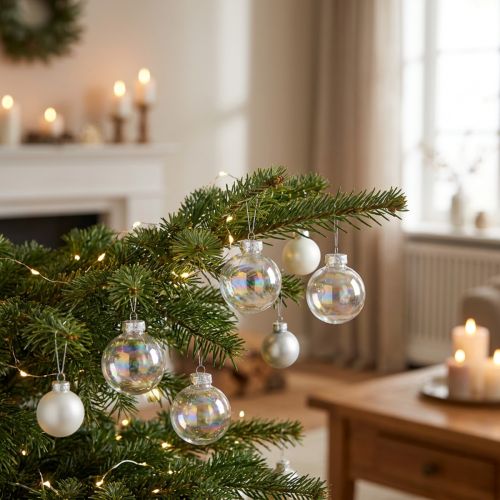 Product Mini Christmas baubles, glass, iridescent, clear, 4cm, 24 pieces