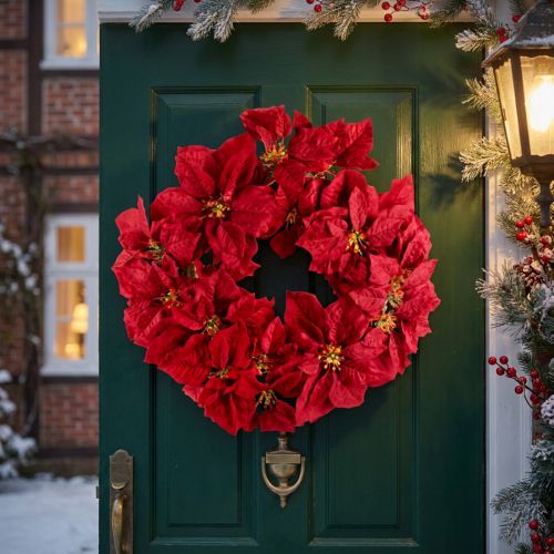 Product Poinsettia wreath artificial flowers Christmas Ø40cm