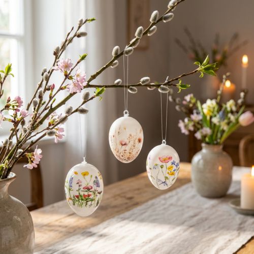 Easter eggs with spring and floral motifs, high-quality Easter decoration, 6cm, 6 pieces | Floristik24.co.uk