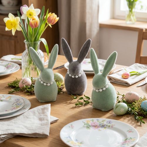Easter bunny decoration with pearl necklace, bunny for living room and Easter table, 13cm, 3 pieces | Floristik24.co.uk